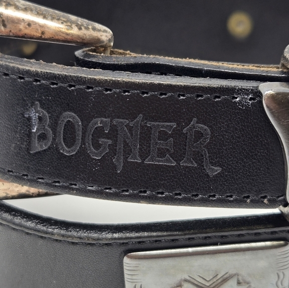 BOGNER BLACK LEATHER BELT SILVER WESTERN MEDALLIONS SKULL BUCKLE WESTERN WOMEN M main image 14
